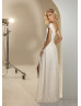 Cap Sleeves Ivory Glitter Slit Wedding Dress